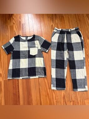 Vintage Ace & Jig pants/top set in Domino black cream gingham cotton